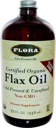 Certified Organic Flax Oil, 32 fl oz (946 ml) by Flora-Kosttillskott, Efa Omega 3 6 9 (Epa Dha), Linfröolja