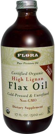 Certified Organic High Lignan Flax Oil, 17 fl oz (500 ml) by Flora-Kosttillskott, Efa Omega 3 6 9 (Epa Dha), Linolja