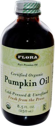 Certified Organic Pumpkin Oil, 8.5 fl oz (250 ml) by Flora-Kosttillskott, Efa Omega 3 6 9 (Epa Dha), Pumpa Fröolja