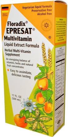 Floradix, Epresat Multivitamin, Liquid Extract Formula, Alcohol Free, 17 fl oz (500 ml) by Flora-Vitaminer, Flytande Multivitaminer, Flora Floradix