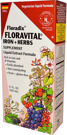 Floradix, Floravital, Iron + Herbs Supplement, Liquid Extract Formula, 17 fl oz (500 ml) by Flora-Kosttillskott, Mineraler, Järn, Flora Floradix