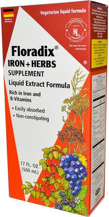 Floradix, Iron + Herbs Supplement, Liquid Extract Formula, 17 fl oz (500 ml) by Flora-Kosttillskott, Mineraler, Järn, Flora Floradix