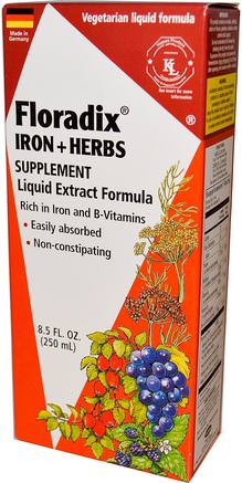 Floradix, Iron + Herbs Supplement, Liquid Extract Formula, 8.5 fl oz (250 ml) by Flora-Kosttillskott, Mineraler, Järn, Flora Floradix