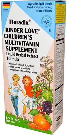 Floradix, Kinder Love, Childrens Multivitamin Supplement, 8.5 fl oz (250 ml) by Flora-Vitaminer, Multivitaminer, Barn Multivitaminer, Flytande Multivitaminer