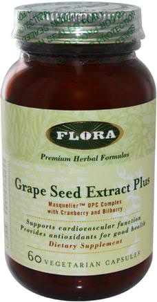 Grape Seed Extract Plus, 60 Veggie Caps by Flora-Kosttillskott, Antioxidanter, Druvfrö Extrakt, Masqueliers Druvfrö Extrakt