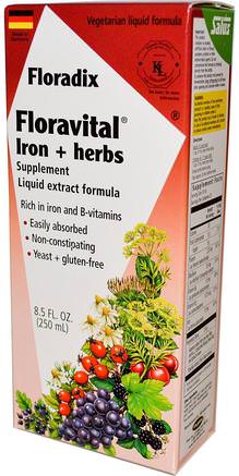 Salus, Floradix, Floravital Iron + Herbs Supplement, Liquid Extract Formula, 8.5 fl oz (250 ml) by Flora-Kosttillskott, Mineraler, Järn, Flora Floradix