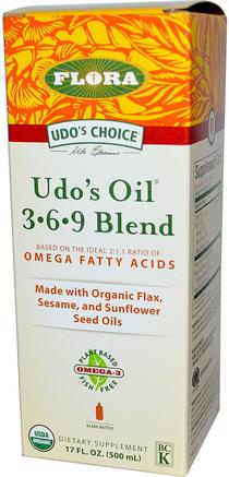 Udos Choice, Udos Oil 3 6 9 Blend, 17 fl oz (500 ml) by Flora-Kosttillskott, Efa Omega 3 6 9 (Epa Dha), Flora Utos Oljor