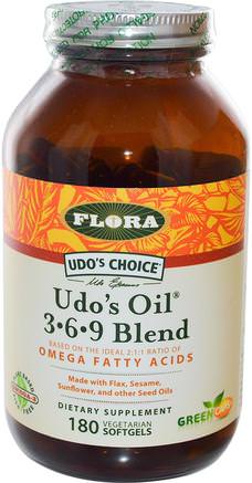 Udos Choice, Udos Oil 369 Blend, 180 Veggie Softgels by Flora-Kosttillskott, Efa Omega 3 6 9 (Epa Dha), Omega 369 Caps / Tabs