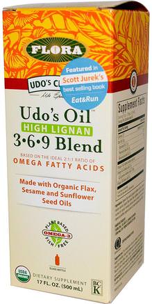 Udos Choice, Udos Oil, 3 6 9 Blend, High Lignan, 17 fl oz (500 ml) by Flora-Kosttillskott, Efa Omega 3 6 9 (Epa Dha)