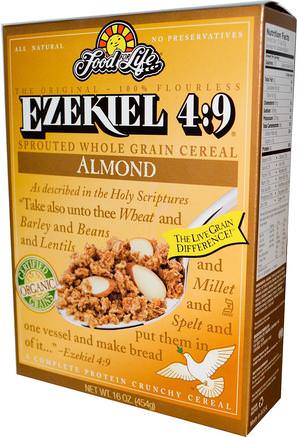 Ezekiel 4:9, Sprouted Whole Grain Cereal, Almond, 16 oz (454 g) by Food For Life-Mat, Mat, Spannmål, Helkornspannmål