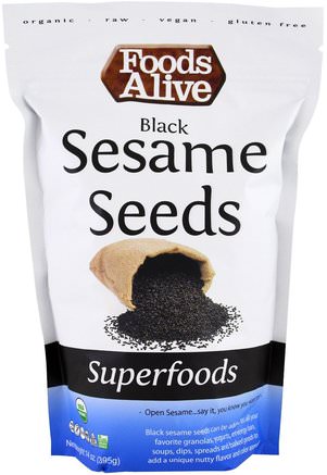 Superfoods, Black Sesame Seeds, 14 oz (395 g) by Foods Alive-Kosttillskott, Superfoods, Nötter Frön Korn