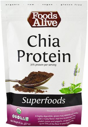 Superfoods, Chia Protein Powder, 8 oz (227 g) by Foods Alive-Kosttillskott, Superfoods, Efa Omega 3 6 9 (Epa Dha), Chia Frön