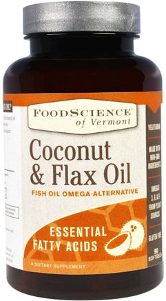 Coconut & Flax Oil, 90 Softgels by FoodScience-Kosttillskott, Efa Omega 3 6 9 (Epa Dha), Linolja Mjukgeler, Mat, Kokosnötolja, Kokosnötolja
