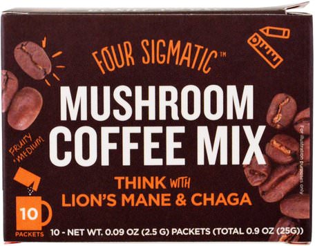 Mushroom Coffee Mix, Think With Lions Mane & Chaga, 10 Packets, 0.09 oz (2.5 g) Each by Four Sigmatic-Kosttillskott, Medicinska Svampar, Lions Mane Svampar, Chaga Svampar