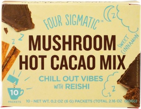 Mushroom Hot Cacao Mix, Chill Out Vibes With Reishi, Sweet Cinnamon, 10 Packets, 0.2 oz (6 g) Each by Four Sigmatic-Kosttillskott, Adaptogen, Medicinska Svampar, Reishi Svampar, Reishi
