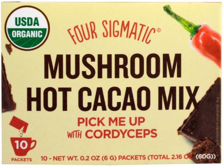 Mushroom Hot Cacao Mix, Dark & Spicy, 10 Packets, 0.2 oz (6 g) Each by Four Sigmatic-Kosttillskott, Medicinska Svampar, Cordyceps Svampar, Mat, Kakao (Kakao) Choklad, Kakaopulver Och Blandningar