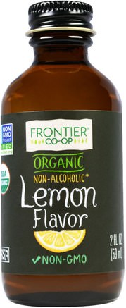 Organic Lemon Flavor, Non-Alcoholic, 2 fl oz (59 ml) by Frontier Natural Products-Mat, Bakhjälpmedel, Sötningsmedel