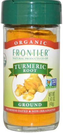 Organic Turmeric Root, Ground, 1.41 oz (40 g) by Frontier Natural Products-Mat, Kryddor Och Kryddor, Gurkmeja Krydda, Kosttillskott, Antioxidanter, Curcumin