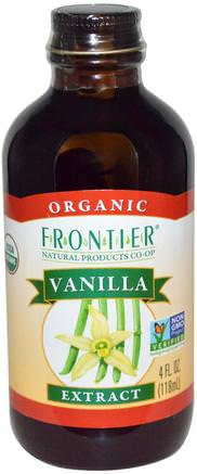 Organic Vanilla Extract, 4 fl oz (118 ml) by Frontier Natural Products-Mat, Sötningsmedel, Vanilj-Extraktbönor