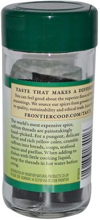 Saffron, Threads, 0.036 oz (1 g) by Frontier Natural Products-Mat, Kryddor Och Kryddor, Saffran Krydda