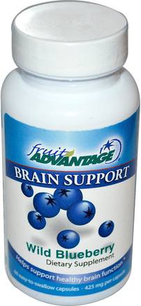 Brain Support, Wild Blueberry, 425 mg, 60 Capsules by Fruit Advantage-Örter, Blåbär