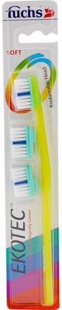 EkoTec Toothbrush, With 2 Replaceable Heads, Soft, 1 Toothbrush by Fuchs Brushes-Bad, Skönhet, Oral Tandvård, Tandborstar
