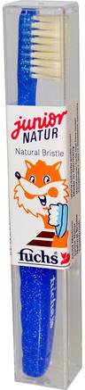 Junior Natur, Natural Bristle Toothbrush, Child Medium, 1 Toothbrush by Fuchs Brushes-Bad, Skönhet, Oral Tandvård, Tandborstar