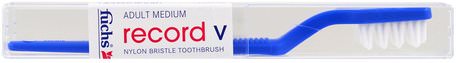 Record V, Nylon Bristle Toothbrush, Adult Medium, Blue, 1 Toothbrush by Fuchs Brushes-Bad, Skönhet, Oral Tandvård, Tandborstar