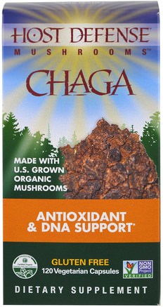 Host Defense, Chaga, 120 Vegetarian Capsules by Fungi Perfecti-Kosttillskott, Medicinska Svampar, Chaga Svampar, Svampkapslar