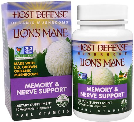Host Defense, Lions Mane, Memory & Nerve Support, 30 Veggie Caps by Fungi Perfecti-Hälsa, Uppmärksamhet Underskott Störning, Lägg Till, Adhd, Hjärna, Minne