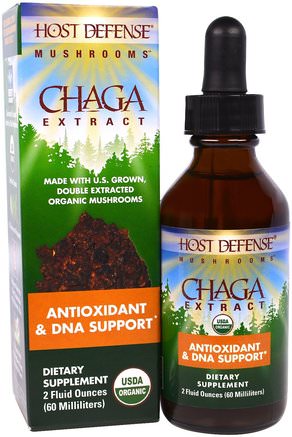 Host Defense Mushrooms, Organic Chaga Extract, Antioxidant & DNA Support, 2 fl oz (60 ml) by Fungi Perfecti-Kosttillskott, Antioxidanter