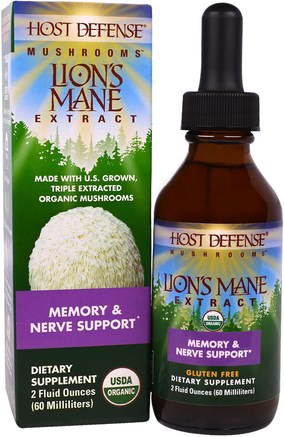 Host Defense Mushrooms, Organic Lions Mane Extract, Memory & Nerve Support, 2 fl oz (60 ml) by Fungi Perfecti-Kosttillskott, Medicinska Svampar, Lions Mane Svampar, Hälsa