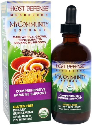 Host Defense Mushrooms, Organic MyCommunity Extract, Comprehensive Immune Support, 4 fl oz (120 ml) by Fungi Perfecti-Kosttillskott, Medicinska Svampar, Immunförsvar