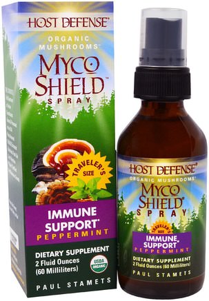 Host Defense, Organic Myco Shield Spray, Immmune Support, Peppermint, 2 fl oz (60 ml) by Fungi Perfecti-Kosttillskott, Medicinska Svampar, Svampblandade Kombinationer, Hälsa, Immunförsvar