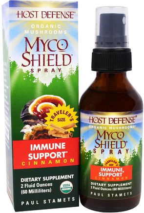 Host Defense, Organic Myco Shield Spray, Immune Support Cinnamon, 2 fl oz (60 ml) by Fungi Perfecti-Kosttillskott, Medicinska Svampar, Svampblandade Kombinationer, Hälsa, Immunförsvar