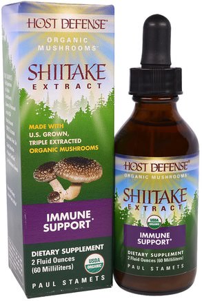 Host Defense, Organic Shiitake Extract, Immune Support, 2 fl oz (60 ml) by Fungi Perfecti-Kosttillskott, Adaptogen, Immunförsvar