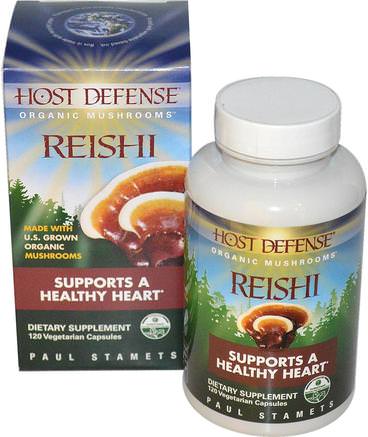 Host Defense, Reishi, Supports A Healthy Heart, 120 Veggie Caps by Fungi Perfecti-Kosttillskott, Medicinska Svampar, Svampkapslar, Adaptogen