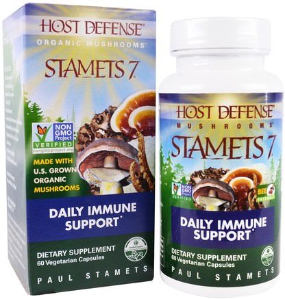 Host Defense, Stamets 7, Daily Immune Support, 60 Veggie Caps by Fungi Perfecti-Kosttillskott, Medicinska Svampar, Svampkapslar, Svampblandade Kombinationer