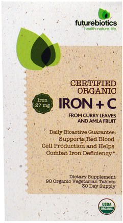 Certified Organic Iron + C, 90 Organic Veggie Tablets by FutureBiotics-Kosttillskott, Mineraler, Järn