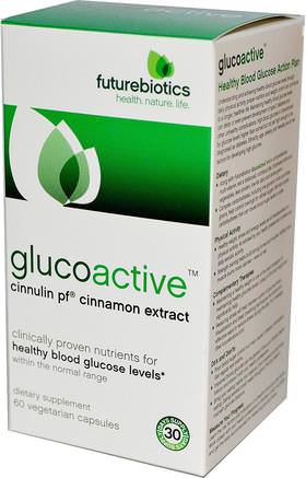 GlucoActive, Cinnulin PF Cinnamon Extract, 60 Veggie Caps by FutureBiotics-Örter, Kanel Extrakt, Hälsa, Blodsocker