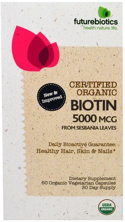 Organic Biotin, 5000 mg, 60 Organic Veggie Caps by FutureBiotics-Vitaminer, Vitamin B, Biotin