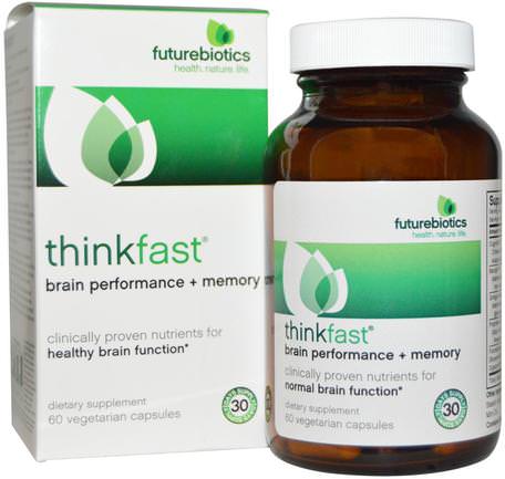 ThinkFast, Brain Performance + Memory, 60 Veggie Caps by FutureBiotics-Hälsa, Uppmärksamhet Underskott Störning, Lägg Till, Adhd, Hjärna, Vinpocetine, Minne