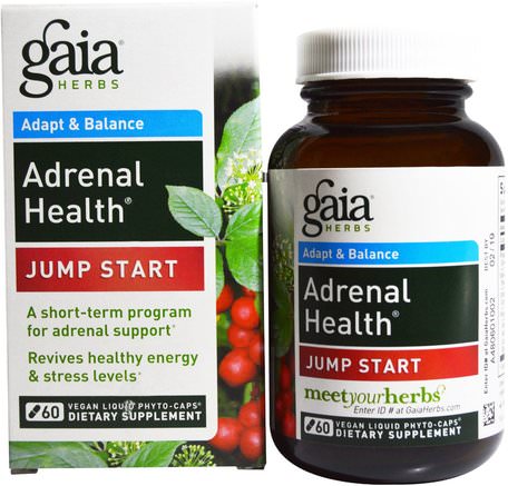 Adrenal Health, Jump Start, 60 Vegan Liquid Phyto-Caps by Gaia Herbs-Hälsa, Binjurstöd