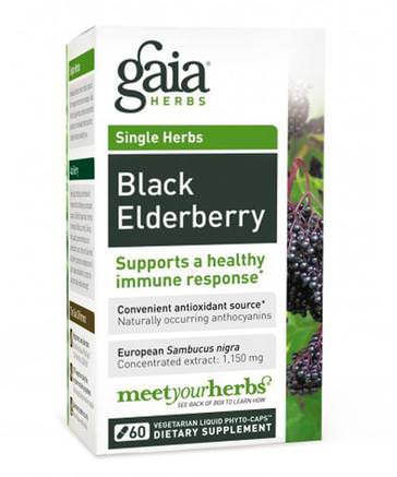 Black Elderberry, 60 Vegetarian Liquid Phyto-Caps by Gaia Herbs-Hälsa, Kall Influensa Och Viral, Elderberry (Sambucus)