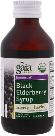 Black Elderberry Syrup, 3 fl oz (89 ml) by Gaia Herbs-Hälsa, Kall Influensa Och Virus, Immunförsvar