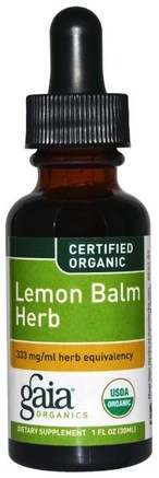 Certified Organic Lemon Balm Herb, 1 fl oz (30 ml) by Gaia Herbs-Örter, Citronbalsam Melissa