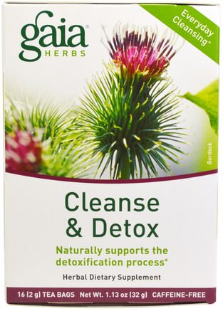 Cleanse & Detox, Caffeine-Free, 16 Tea Bags, 1.13 oz (32 g) by Gaia Herbs-Mat, Örtte, Detox