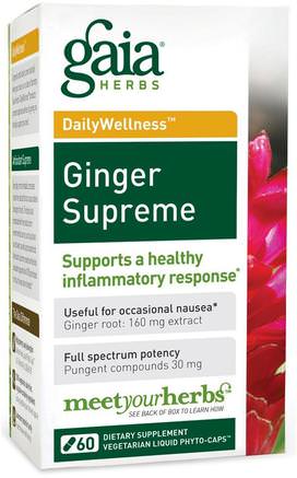 DailyWellness, Ginger Supreme, 60 Vegetarian Liquid Phyto-Caps by Gaia Herbs-Hälsa, Kall Influensa Och Virus, Immunförsvar