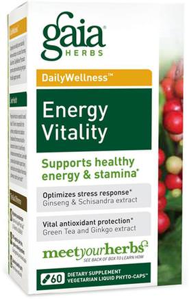 Energy Vitality, 60 Vegetarian Liquid Phyto-Caps by Gaia Herbs-Hälsa, Energi, Örter, Ginkgo Biloba