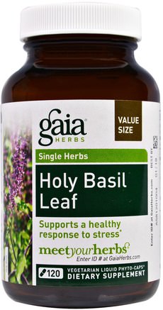 Holy Basil Leaf, 120 Vegetarian Liquid Phyto-Caps by Gaia Herbs-Kosttillskott, Adaptogen, Helig Basilika